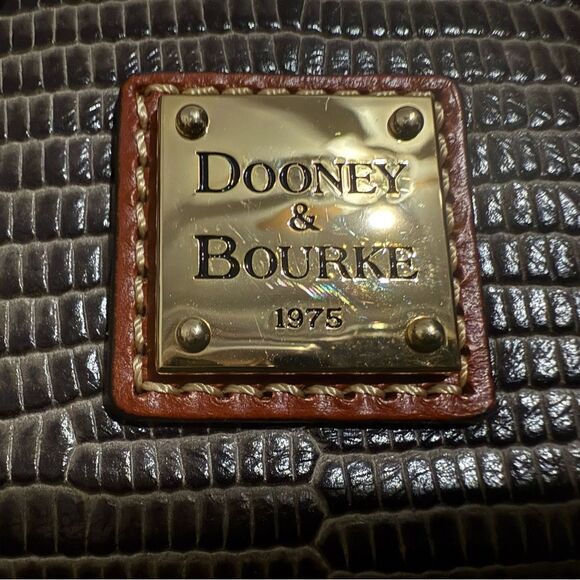 Dooney & Bourke Lizard Embossed Satchel Gray Brown Bag w/ Strap 12”x9” Like New - Picture 16 of 17